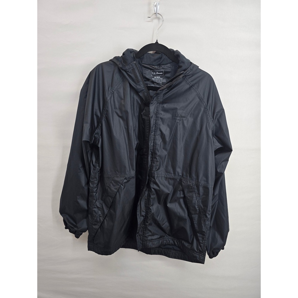 LL Bean Mens Black Hooded Windbreaker Jacket Recycled‎ Polyester 510331 Size M